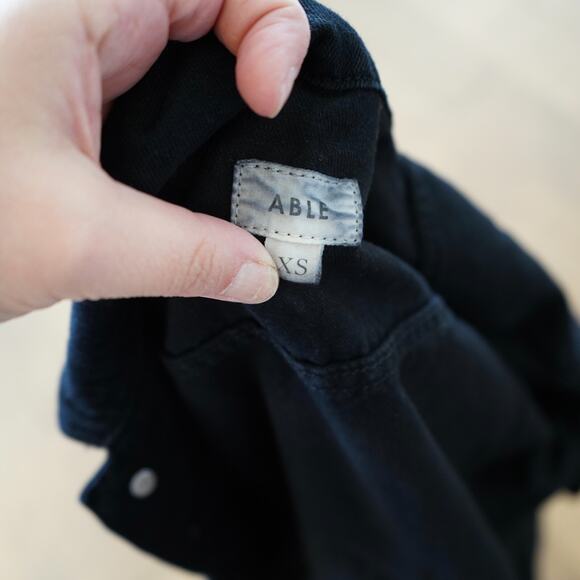 Able The Minelia Jacket Womens XS Black Denim Wash Trucker Collared Button Front - Picture 5 of 5